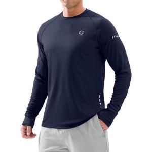 imageMens Sun Protection Long Sleeve Shirts UPF 50 Rash Guard for Men SPF UV Fishing Hiking Running Workout Athletic ShirtNavy