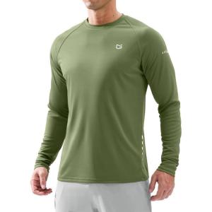 imageMens Sun Protection Long Sleeve Shirts UPF 50 Rash Guard for Men SPF UV Fishing Hiking Running Workout Athletic ShirtOlive