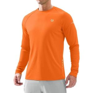 imageMens Sun Protection Long Sleeve Shirts UPF 50 Rash Guard for Men SPF UV Fishing Hiking Running Workout Athletic ShirtOrange