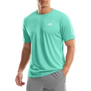 imageMens UPF 50 Sun Protection Dry Fit Workout TShirts Rash Guard Swim Shirts Moisture Wicking Tee for Athletic Beach HikingBright Green