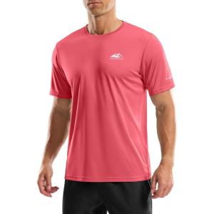 imageMens UPF 50 Sun Protection Dry Fit Workout TShirts Rash Guard Swim Shirts Moisture Wicking Tee for Athletic Beach HikingCoral