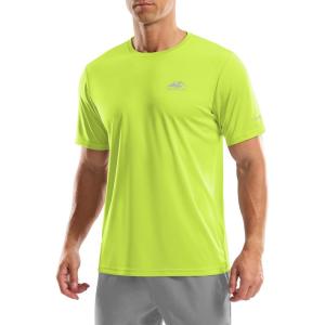 imageMens UPF 50 Sun Protection Dry Fit Workout TShirts Rash Guard Swim Shirts Moisture Wicking Tee for Athletic Beach HikingFluorescent Green