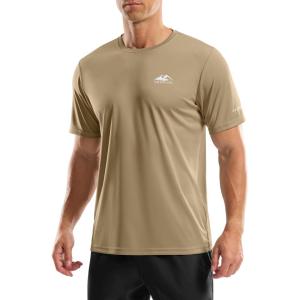 imageMens UPF 50 Sun Protection Dry Fit Workout TShirts Rash Guard Swim Shirts Moisture Wicking Tee for Athletic Beach HikingKhaki