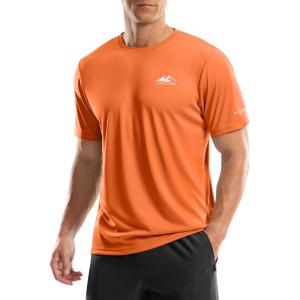 imageMens UPF 50 Sun Protection Dry Fit Workout TShirts Rash Guard Swim Shirts Moisture Wicking Tee for Athletic Beach HikingOrange