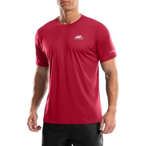imageMens UPF 50 Sun Protection Dry Fit Workout TShirts Rash Guard Swim Shirts Moisture Wicking Tee for Athletic Beach HikingRed
