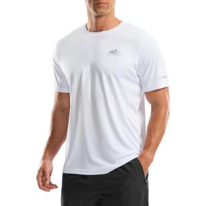 imageMens UPF 50 Sun Protection Dry Fit Workout TShirts Rash Guard Swim Shirts Moisture Wicking Tee for Athletic Beach HikingWhite