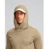 imageMens Sun Protection Shirts UPF 50 Long Sleeve Hoodie with 2 Pockets UV SPF Fishing Hiking Rash Guard ShirtsKhaki