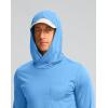 imageMens Sun Protection Shirts UPF 50 Long Sleeve Hoodie with 2 Pockets UV SPF Fishing Hiking Rash Guard ShirtsSky Blue