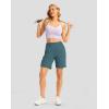 imageWomens Athletic Shorts with Zipper Pocket 7quot High Waisted Stretchy Bermuda Shorts for Women Workout Running CasualBorealis Green