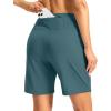imageWomens Athletic Shorts with Zipper Pocket 7quot High Waisted Stretchy Bermuda Shorts for Women Workout Running CasualBorealis Green