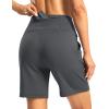 imageWomens Athletic Shorts with Zipper Pocket 7quot High Waisted Stretchy Bermuda Shorts for Women Workout Running CasualDark Grey