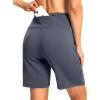imageWomens Athletic Shorts with Zipper Pocket 7quot High Waisted Stretchy Bermuda Shorts for Women Workout Running CasualDusty Blue