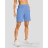 imageWomens Athletic Shorts with Zipper Pocket 7quot High Waisted Stretchy Bermuda Shorts for Women Workout Running CasualHaze Blue