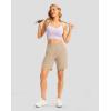 imageWomens Athletic Shorts with Zipper Pocket 7quot High Waisted Stretchy Bermuda Shorts for Women Workout Running CasualKhaki