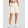 imageWomens Athletic Shorts with Zipper Pocket 7quot High Waisted Stretchy Bermuda Shorts for Women Workout Running CasualMilky White
