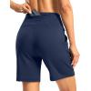imageWomens Athletic Shorts with Zipper Pocket 7quot High Waisted Stretchy Bermuda Shorts for Women Workout Running CasualNavy
