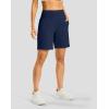 imageWomens Athletic Shorts with Zipper Pocket 7quot High Waisted Stretchy Bermuda Shorts for Women Workout Running CasualNavy