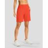 imageWomens Athletic Shorts with Zipper Pocket 7quot High Waisted Stretchy Bermuda Shorts for Women Workout Running CasualOrange Red