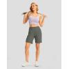 imageWomens Athletic Shorts with Zipper Pocket 7quot High Waisted Stretchy Bermuda Shorts for Women Workout Running CasualSage Green