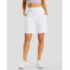 imageWomens Athletic Shorts with Zipper Pocket 7quot High Waisted Stretchy Bermuda Shorts for Women Workout Running CasualWhite