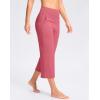 imageWomens Capri Pants with Pockets High Waist Yoga Pants Wide Leg Workout Crop Summer Pants for Casual Travel ExerciseBerry Rose