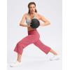 imageWomens Capri Pants with Pockets High Waist Yoga Pants Wide Leg Workout Crop Summer Pants for Casual Travel ExerciseBerry Rose