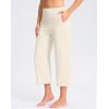 imageWomens Capri Pants with Pockets High Waist Yoga Pants Wide Leg Workout Crop Summer Pants for Casual Travel ExerciseCreamy