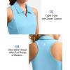 imageWomens Sleeveless Golf Shirt Zip Up Quick Dry Collared Tank Tops Racerback Tennis Athletic Polo Shirts for WomenLight Blue