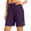 imageWomens Athletic Shorts with Zipper Pocket 7quot High Waisted Stretchy Bermuda Shorts for Women Workout Running CasualPurple