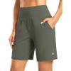 imageWomens Athletic Shorts with Zipper Pocket 7quot High Waisted Stretchy Bermuda Shorts for Women Workout Running CasualSage Green