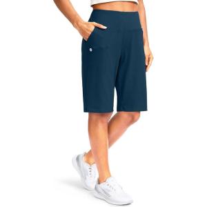 imageG Gradual Womens 12quot Bermuda Long Shorts with Pockets High Waisted Stretch Knee Length Shorts for Women Summer WalkingBorealis Green