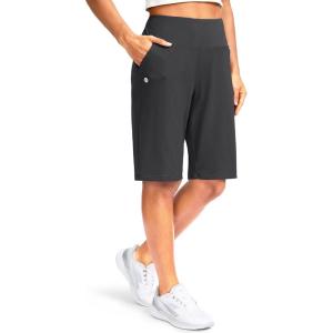 imageG Gradual Womens 12quot Bermuda Long Shorts with Pockets High Waisted Stretch Knee Length Shorts for Women Summer WalkingDark Grey