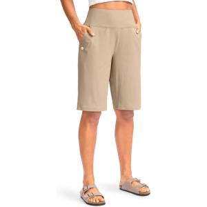 imageG Gradual Womens 12quot Bermuda Long Shorts with Pockets High Waisted Stretch Knee Length Shorts for Women Summer WalkingKhaki