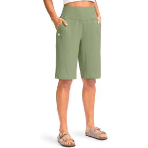 imageG Gradual Womens 12quot Bermuda Long Shorts with Pockets High Waisted Stretch Knee Length Shorts for Women Summer WalkingVibrant Green