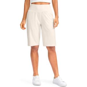imageG Gradual Womens 12quot Bermuda Long Shorts with Pockets High Waisted Stretch Knee Length Shorts for Women Summer WalkingWhite Apricot