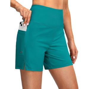 imageG Gradual Womens 5quot High Waisted Swim Board Shorts with Phone Pockets UPF 50 Quick Dry Beach Shorts for Women with LinerAqua Blue