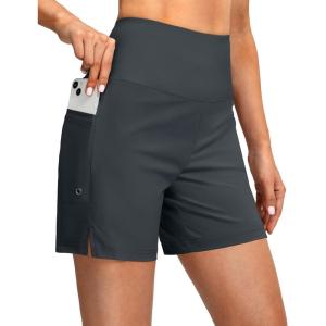 imageG Gradual Womens 5quot High Waisted Swim Board Shorts with Phone Pockets UPF 50 Quick Dry Beach Shorts for Women with LinerDark Grey