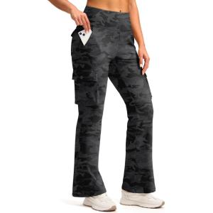 imageG Gradual Womens 6 Pockets High Waist Yoga Pants Stretch Cargo Flare Leggings for Fitness Travel Casual WearGrey Camo