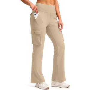 imageG Gradual Womens 6 Pockets High Waist Yoga Pants Stretch Cargo Flare Leggings for Fitness Travel Casual WearKhaki