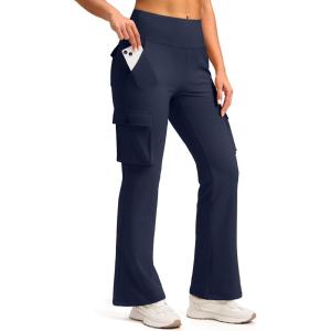 imageG Gradual Womens 6 Pockets High Waist Yoga Pants Stretch Cargo Flare Leggings for Fitness Travel Casual WearNavy