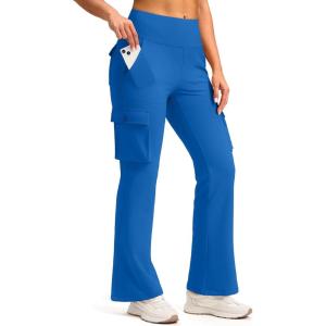imageG Gradual Womens 6 Pockets High Waist Yoga Pants Stretch Cargo Flare Leggings for Fitness Travel Casual WearRoyal Blue
