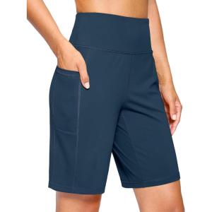 imageG Gradual Womens 9quot Bermuda Long Shorts with Pockets High Waisted Athletic Knee Length Shorts for Women Walking WorkoutBorealis Green