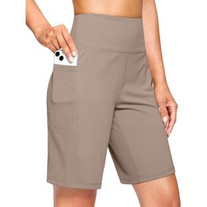 imageG Gradual Womens 9quot Bermuda Long Shorts with Pockets High Waisted Athletic Knee Length Shorts for Women Walking WorkoutDark Khaki