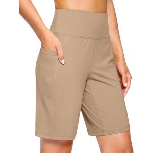 imageG Gradual Womens 9quot Bermuda Long Shorts with Pockets High Waisted Athletic Knee Length Shorts for Women Walking WorkoutKhaki