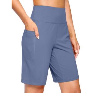 imageG Gradual Womens 9quot Bermuda Long Shorts with Pockets High Waisted Athletic Knee Length Shorts for Women Walking WorkoutLight Blue