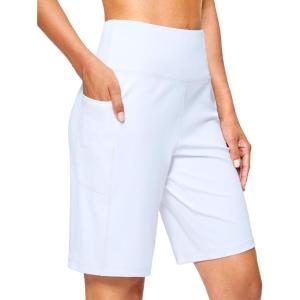 imageG Gradual Womens 9quot Bermuda Long Shorts with Pockets High Waisted Athletic Knee Length Shorts for Women Walking WorkoutWhite