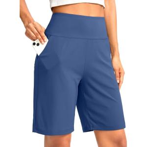 imageG Gradual Womens Bermuda Long Shorts with Pockets 9quot High Waisted Knee Length Shorts for Women Walking Athletic WorkoutBlue