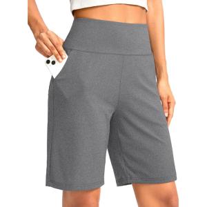 imageG Gradual Womens Bermuda Long Shorts with Pockets 9quot High Waisted Knee Length Shorts for Women Walking Athletic WorkoutCharcoal
