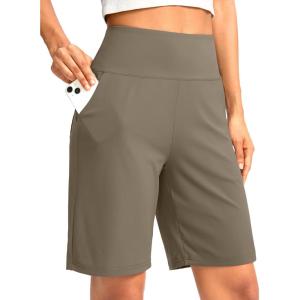 imageG Gradual Womens Bermuda Long Shorts with Pockets 9quot High Waisted Knee Length Shorts for Women Walking Athletic WorkoutDark Khaki