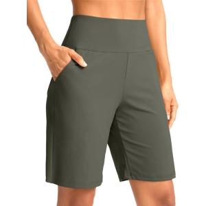 imageG Gradual Womens Bermuda Long Shorts with Pockets 9quot High Waisted Knee Length Shorts for Women Walking Athletic WorkoutGrey Sage